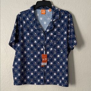 NWT Construct (Save them all) Floral Navy Blue Men's Shirt with Cat Faces in M